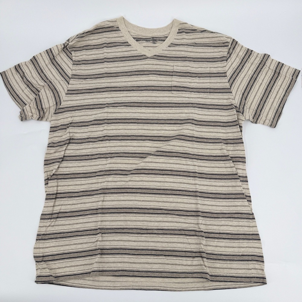 Foot Locker T Shirt V Neck Striped Modern Men XL Tan Grey Black Short Sleeve Tee